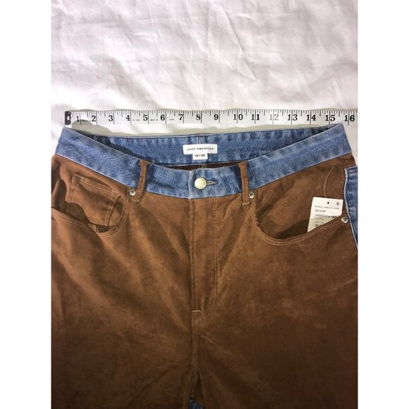 Good American Women's Two-Tone Brown Faux Suede/ Blue Denim Jeans Indigo 081 - Picture 4 of 9